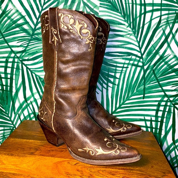 Durango Shoes - Durango Crush 12” Embroidered Brown Leather Western Boots Women’s 9 M